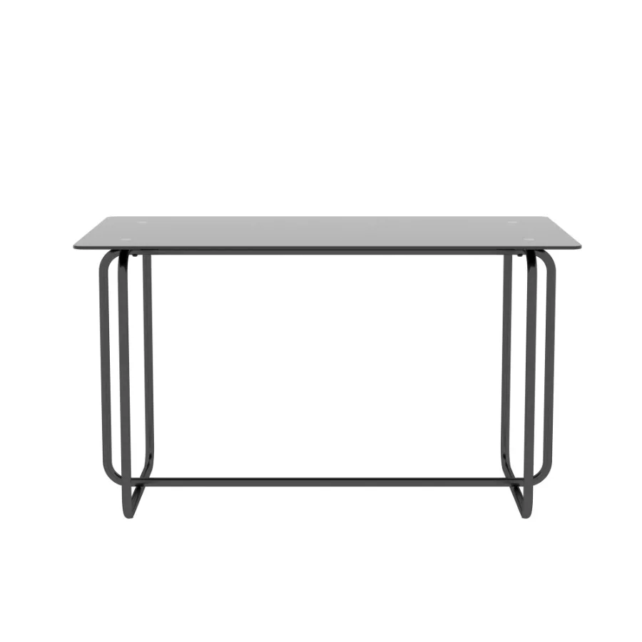 1-piece Rectangle Dining Table with Metal Frame Tempered Glass Dining Table for Kitchen Room Black