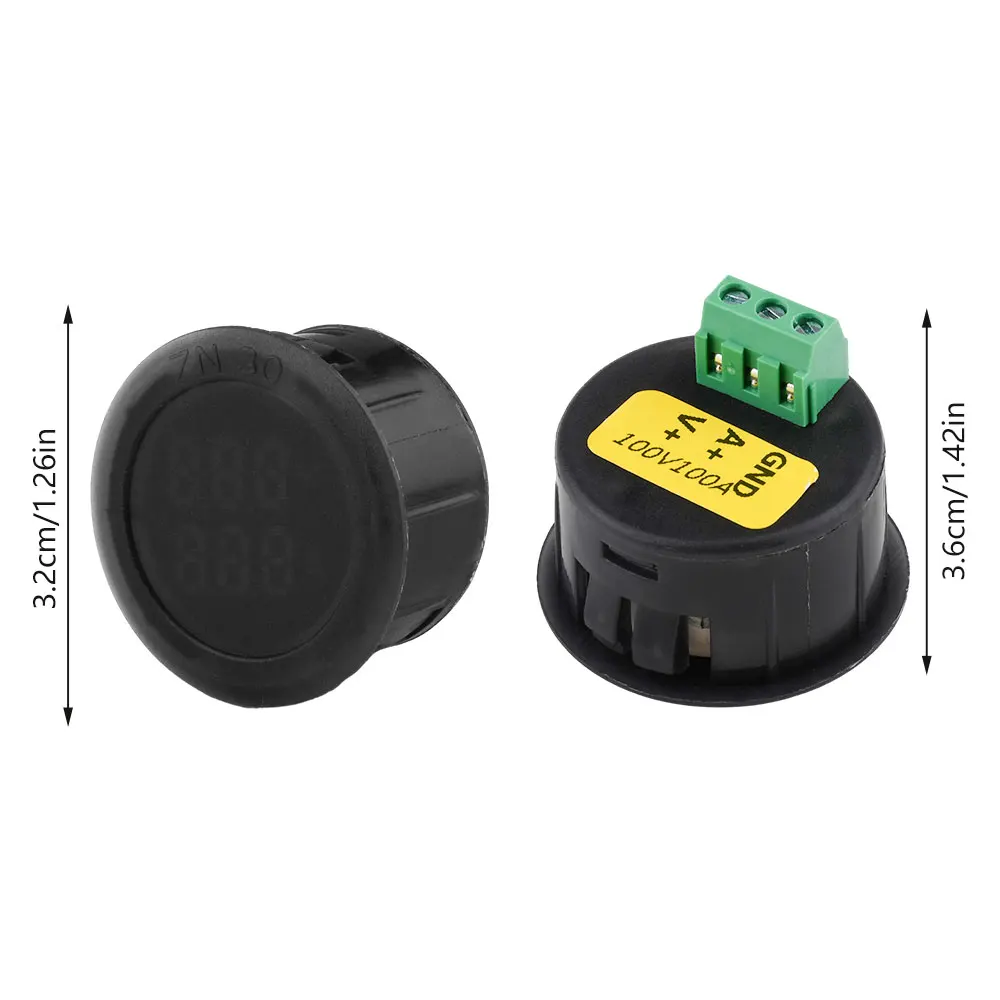 Voltímetro e amperímetro com display duplo LED circular DC 5-100V 1A, 10A, 50A, 100A Voltímetro e amperímetro automotivo, detector de tensão