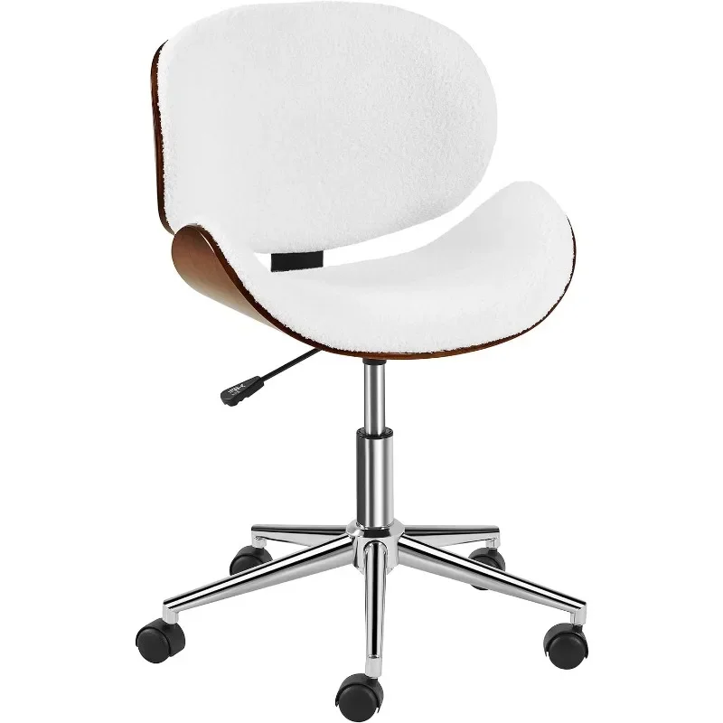 

*Armless Office Chair Mid-Century Bentwood Seat Computer Chair Boucle Fabric Swivel Chair Height Adjustable