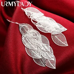 925 Sterling Silver Earrings fashion Jewelry Woman Layered Hollow Leaves Tassel Long Drop earrings Trendsetter Christmas Gifts
