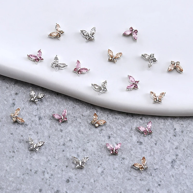 【WHB43】10PCS 3D Mini Crystal Butterfly Nail Art Charms Jewelry Parts Accessories Luxury Alloy Nails Decoration Rhinestones