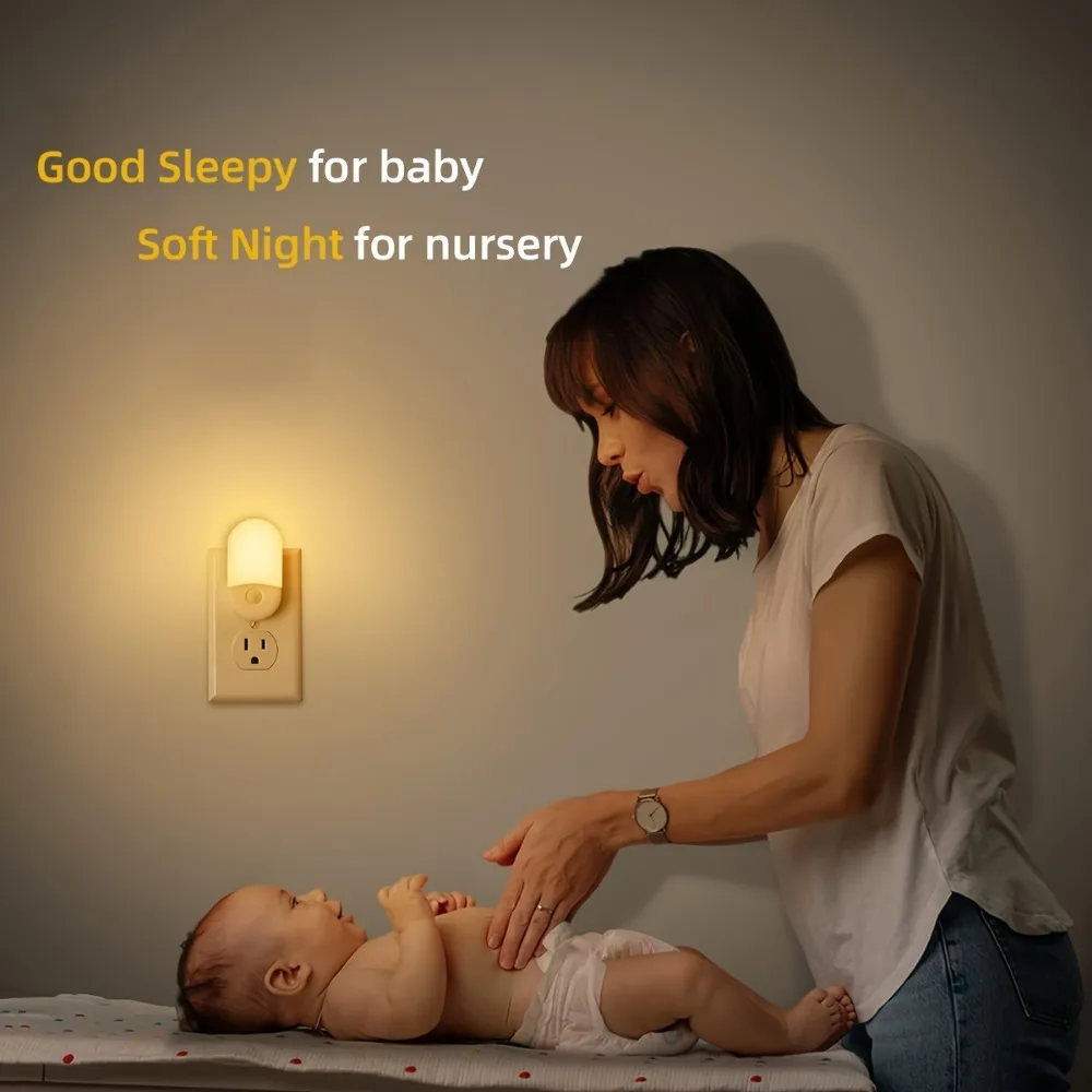 2Pcs Mini LED Night Light with Light Sensor Dimmable Bedroom Bedside Sleeping Light, Eye Care Mother and Baby Feeding Lights