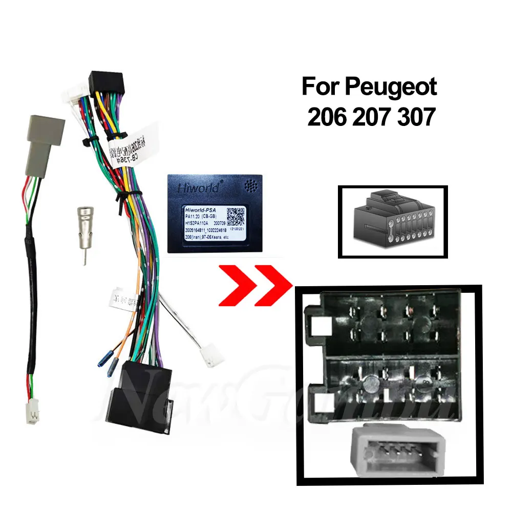 

NewGambu Car Wiring Harness Android Power Cable Adapter Decoder For Peugeot 206 207 307 Cable canbus or cable Radio Power