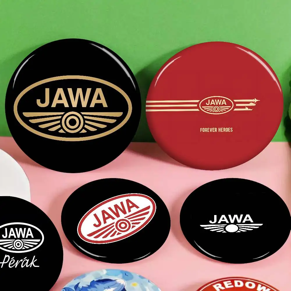 J-Jawa Motorcycle Logo Creative Pins Funny Faces Round Snap-in Brooch Badge Backpack Hat Accessories Jewelry Gifts
