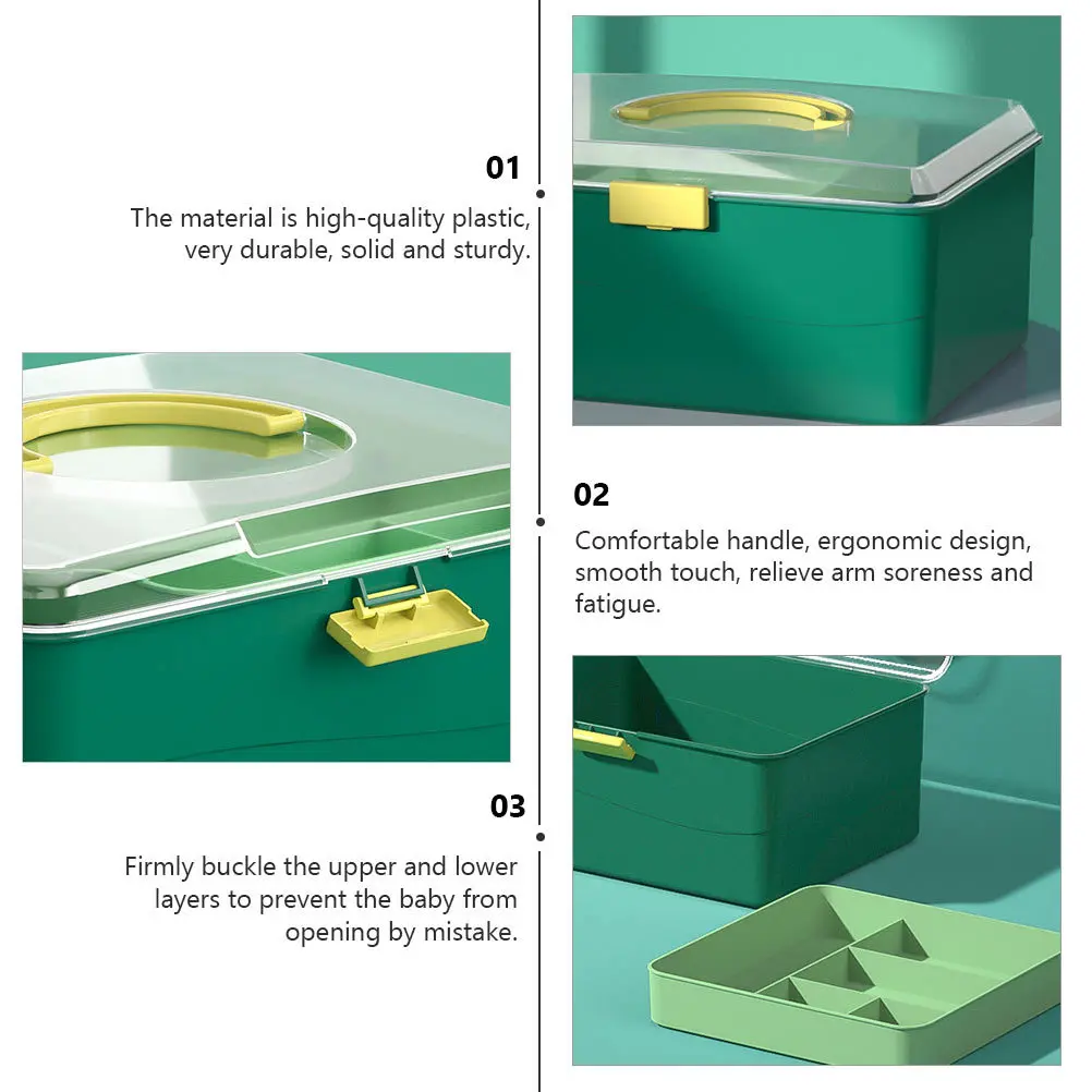1 قطعة صندوق دواء محمول منزلي تخزين الطوارئ طبقة مزدوجة سعة كبيرة منظم طبي خارجي