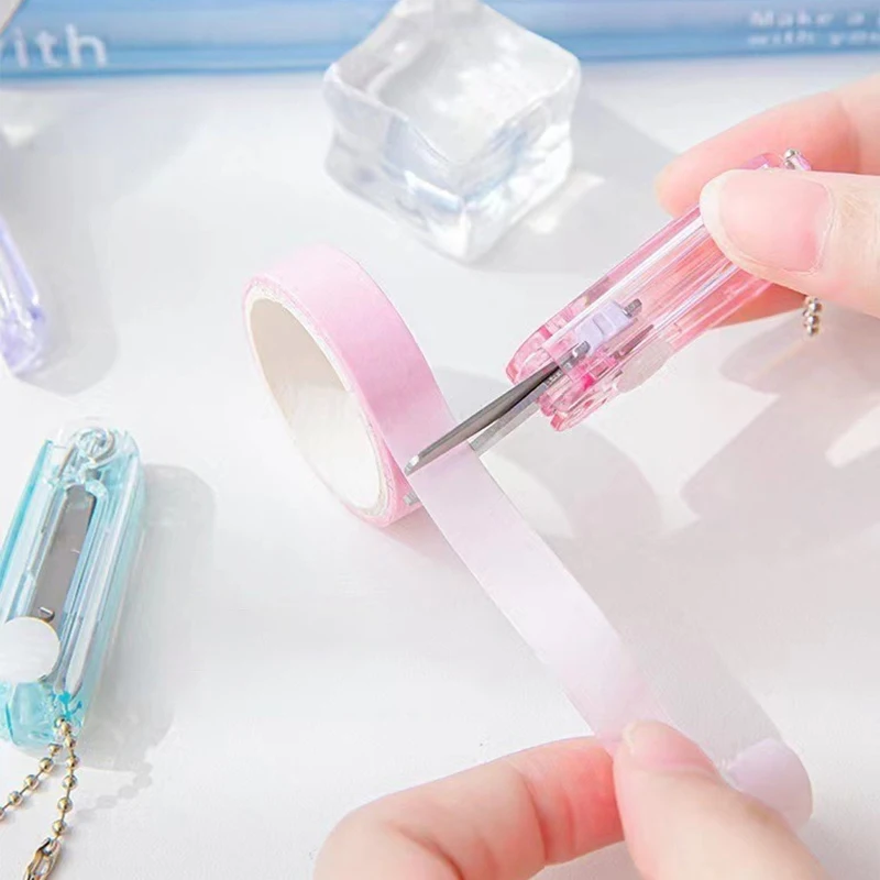 3PC Transparent Retractable Scissors Mini Portable Small Scissors Children's Safe Hand Account Hand Cut Paper Cuttings Knife