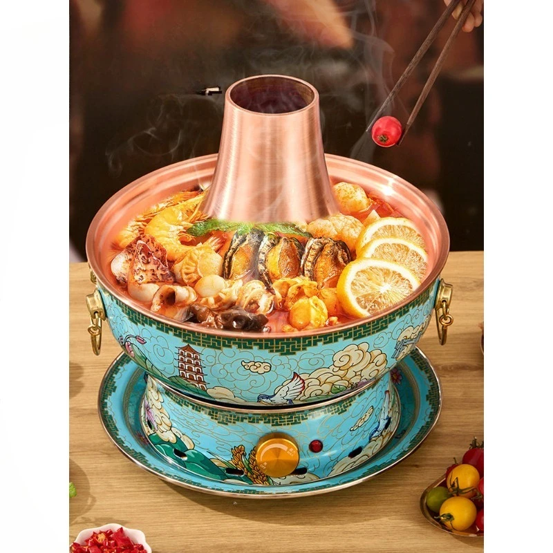 Copper hot pot pure copper electric carbon dual-purpose enamel hot pot split old-fashioned household