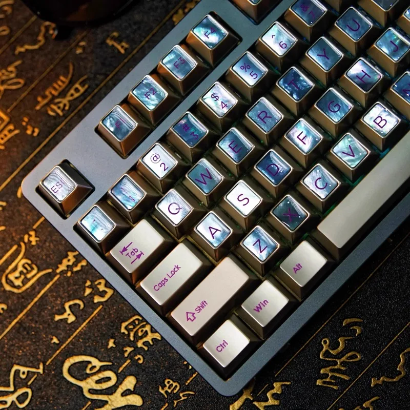 Metal Keycaps with Drop Glue Enamel Mother of Pearl Dark Gold Cherry Profile Key Caps Mechanical Keyboard for ROG/QK80 /Wooting