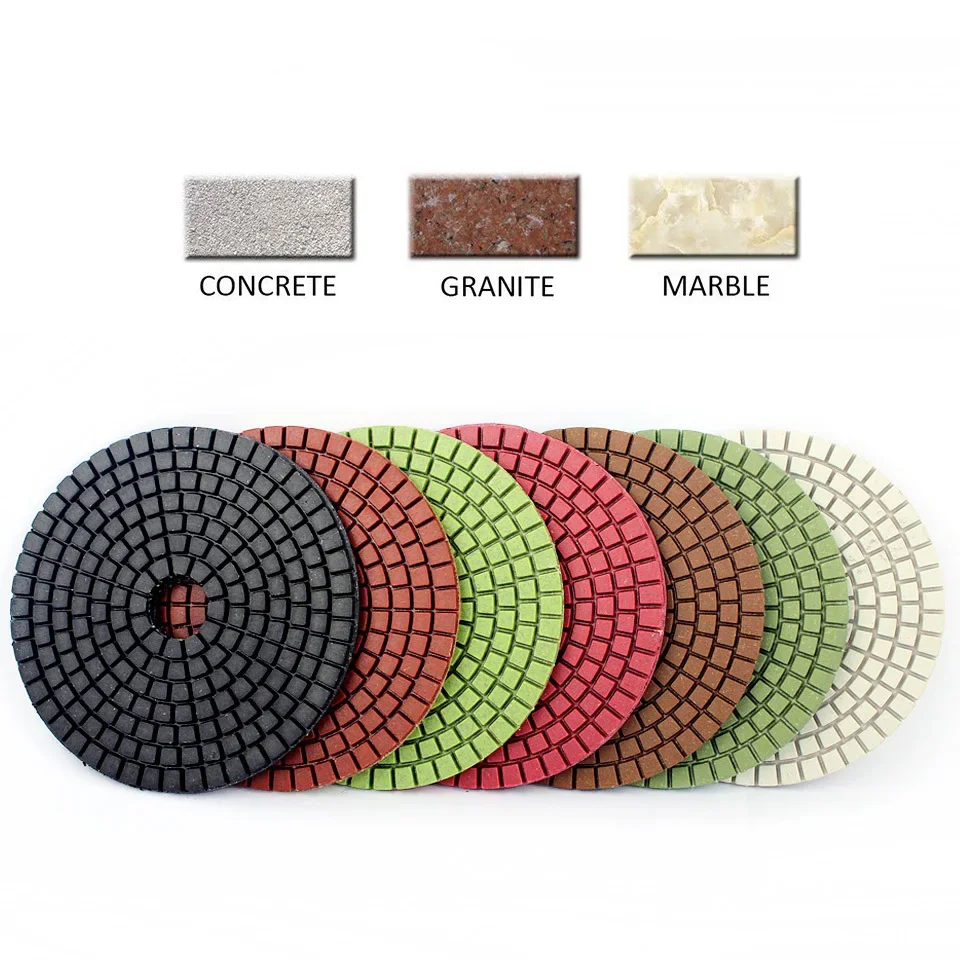 

7pcs 4 Inch Diamond Polishing Pads Kit 50-3000 Grit For Granite Stone Concrete Polishing Wheels 100mm Wet Grinding Discs Set