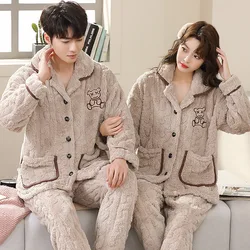 Pajama Large Size 6Xl Man Warm Winter Lovers Nightwear Sleepwear Night Outfit Flannel Pajamas Set Thick Nightwear Long Sleeve