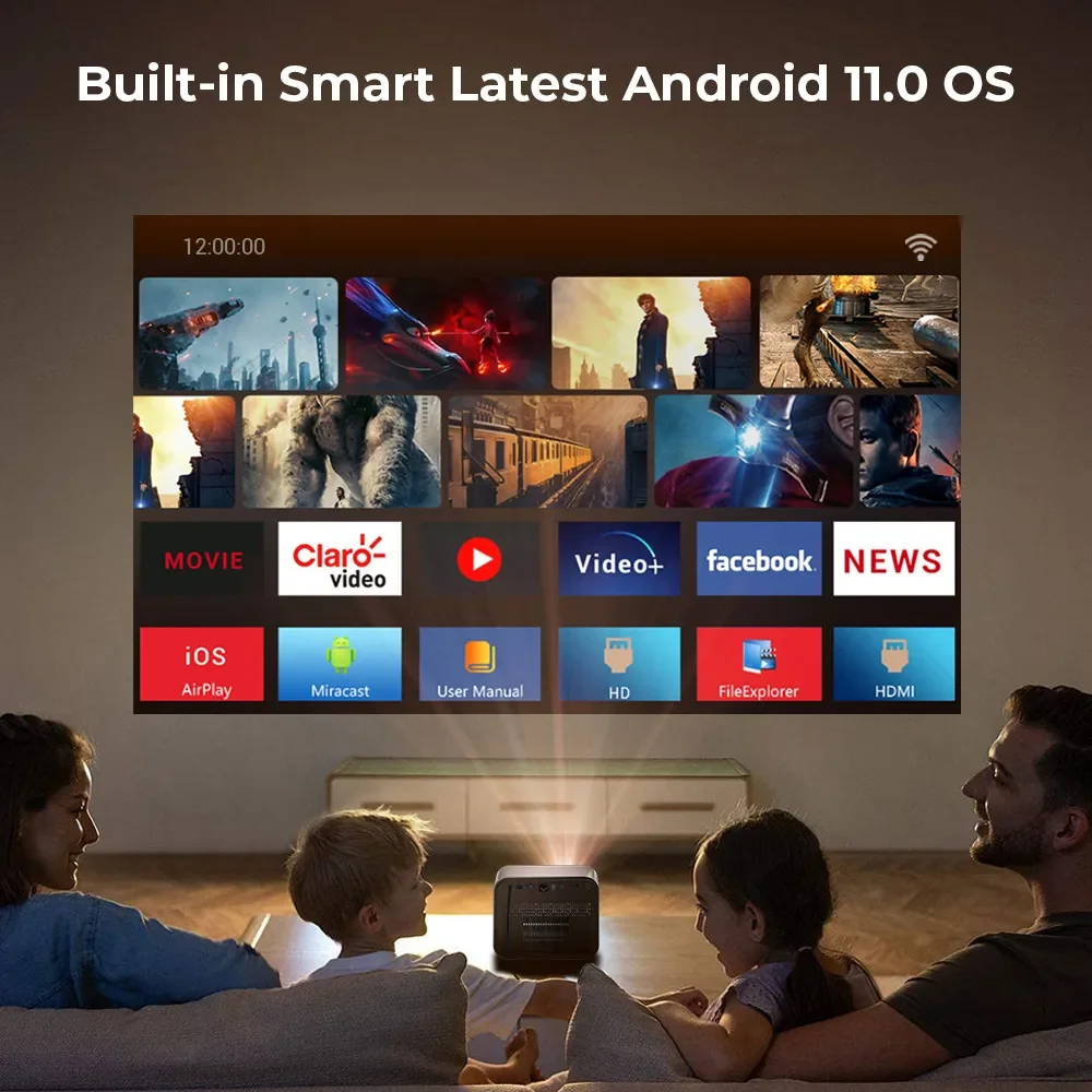 R90 Android Smart 20000 Lumens Home Use Portable DLP 3D Movie Watching 4K Full HD New Projector