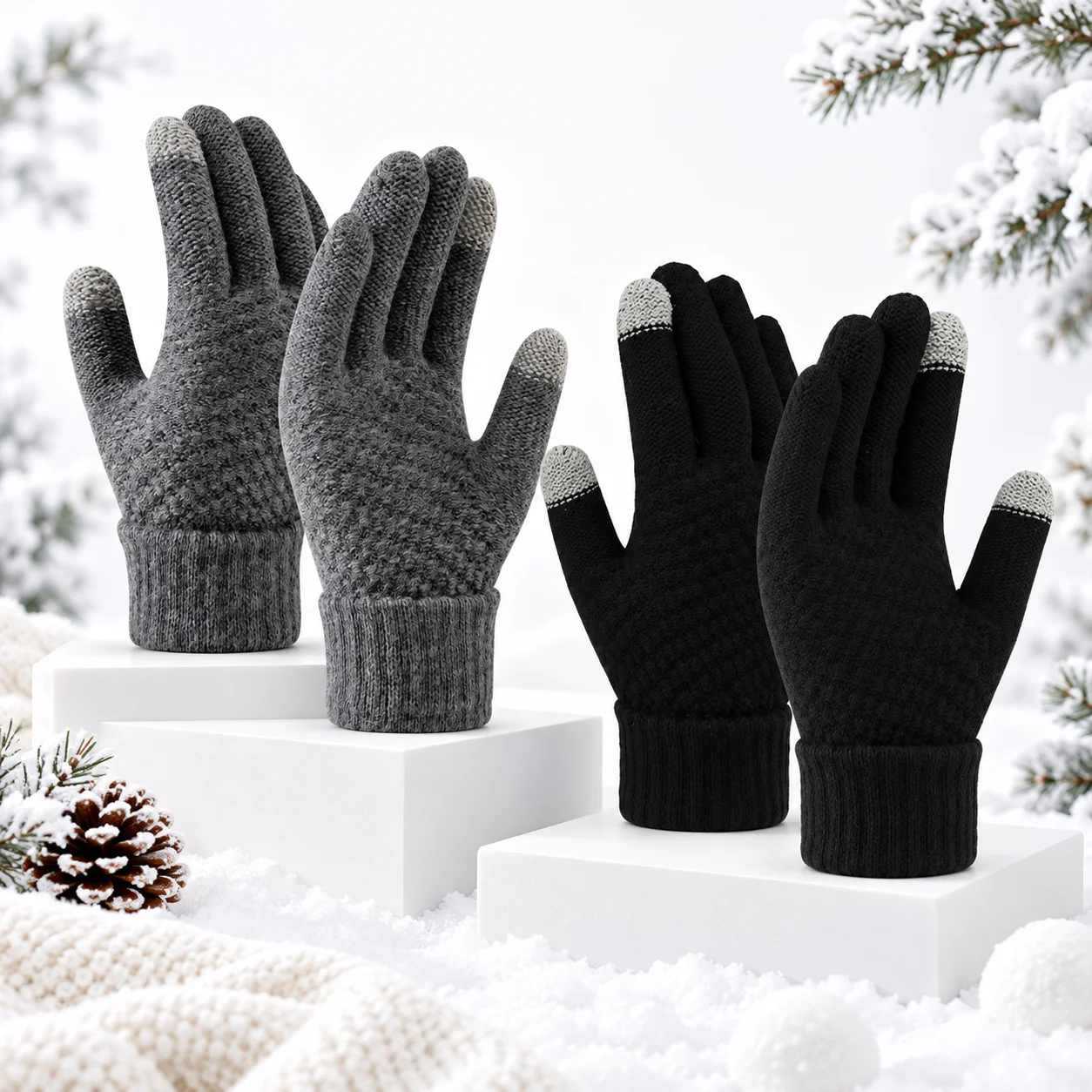 Winter Touch Screen Gloves for Men Women, Warm Knitted Gloves, Soft Stretch Cuff, Full Finger Thermal Gloves