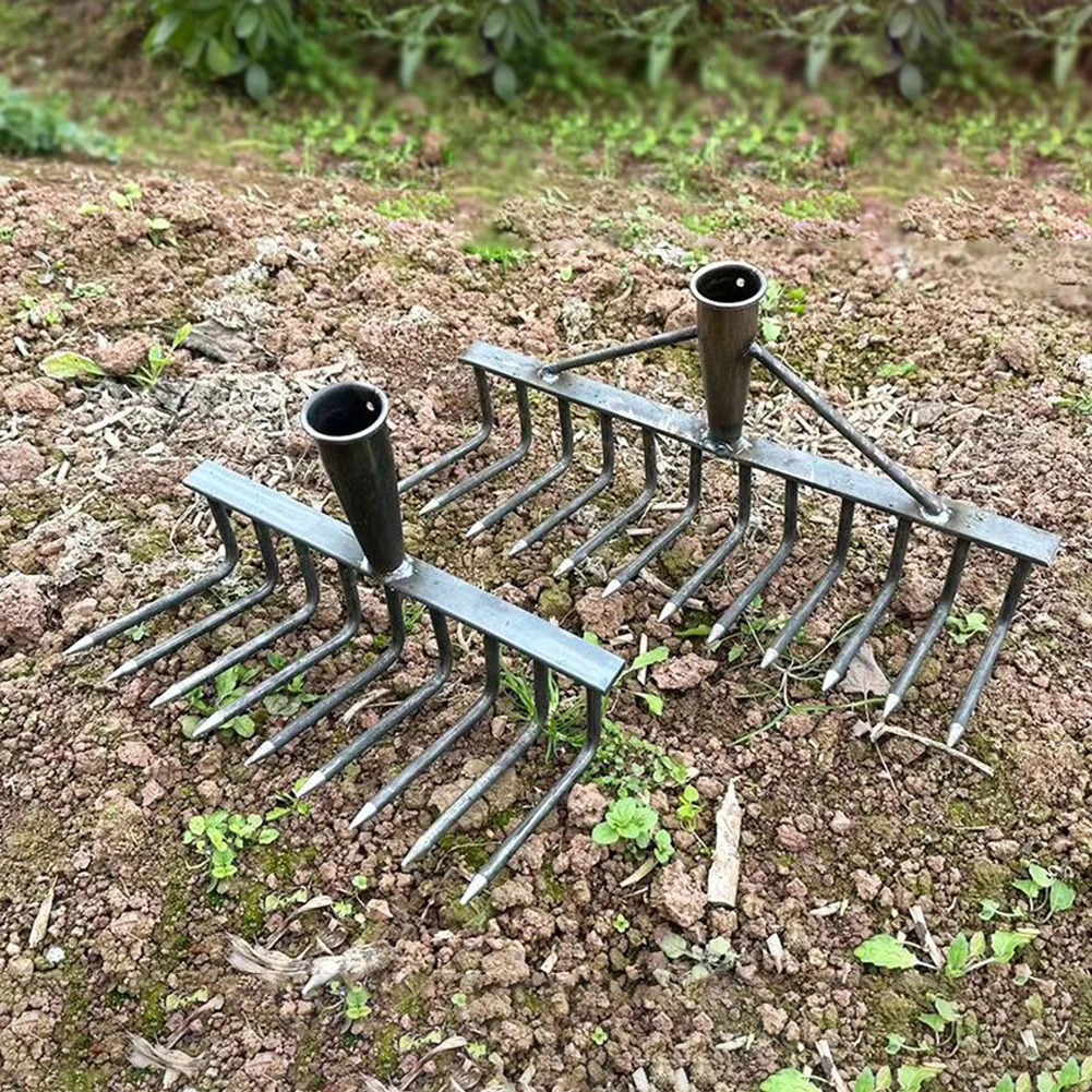 

High Carbon Steel Garden Rake Multifunctional 4/7/9/12 Teeth Loose Soil Nail Rake Labour-Saving Dethatching Rake Garden Tool