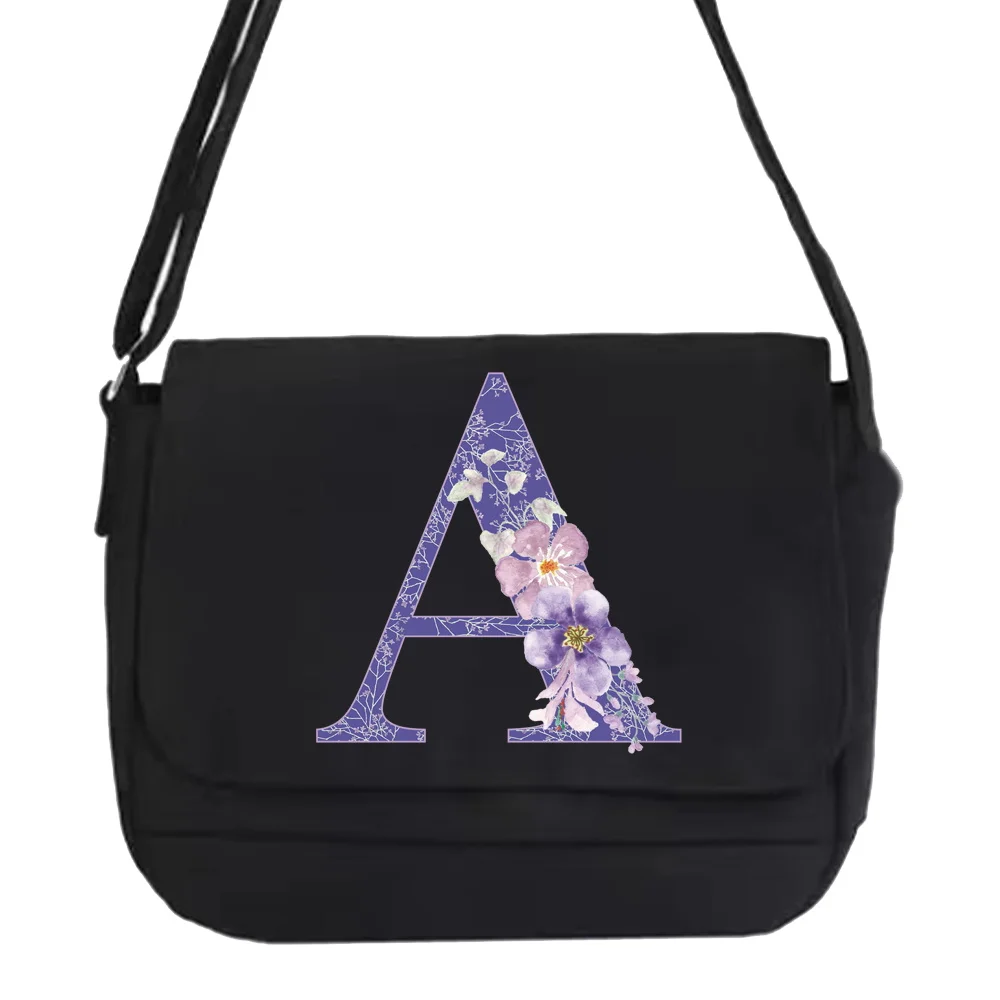 Bolsa de ombro mensageiro sacos harajuku lona crossbody bolsa feminina japonês diagonal estudante envelope sacos roxo padrão flor