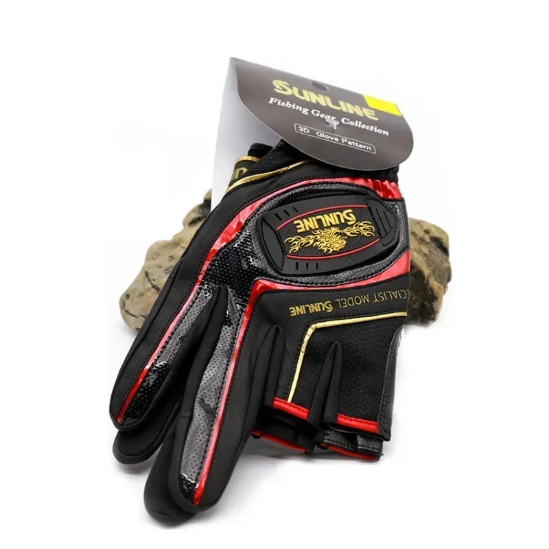 Sunline guantes de pesca de cuero antideslizantes, transpirables, corte de 3 dedos, deportes al aire libre, ciclismo, resistentes al desgaste