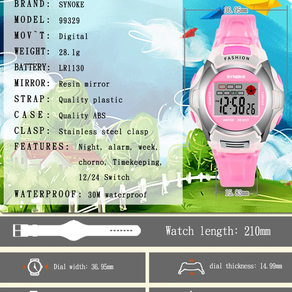 Sport Kids Watch Girls Student Children\'s Watch Waterproof Alarm Clock SYNOKE Brand Digital Watch