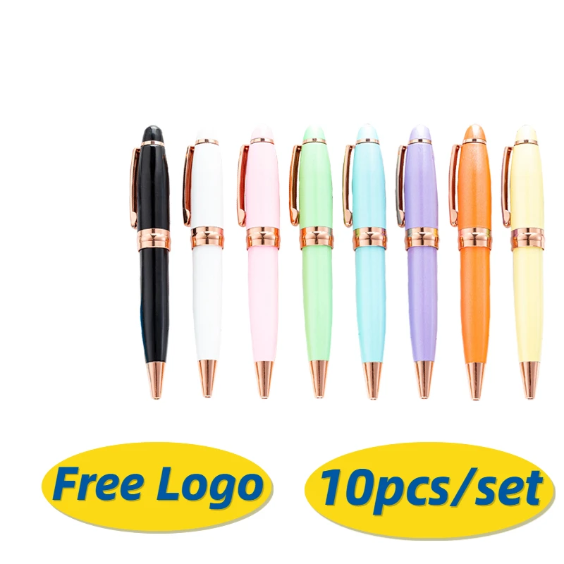 

10pcs Candy Colored Ballpoint Pens Free Logo Rotating Short Portable Mini Cute Pen Pocket Pens for Writing Wholesale Stationery