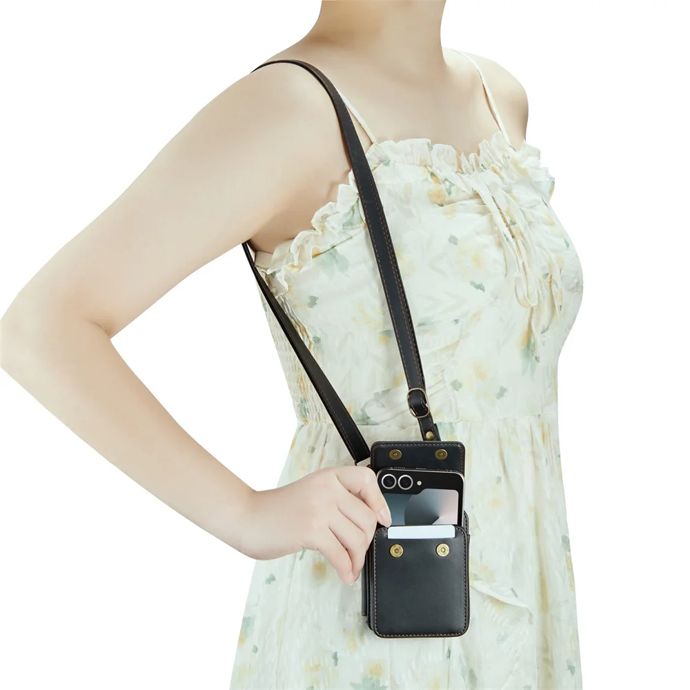 حافظة محفظة جلدية كروس لهاتف سامسونج جالاكسي Z Flip 7 FE 6 5 4 3 مع حامل بطاقة حجب RFID حقيبة صغيرة عالمية مغناطيسية