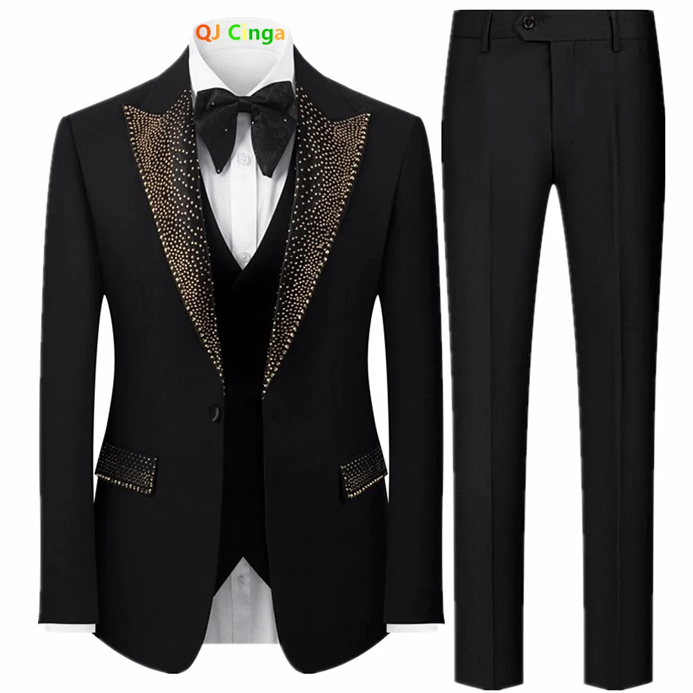 Wedding Tuxedo Set for Groom - Crystal Embellishments White Jacket and Vest with Black Trousers‌, The Gentleman's Choice.