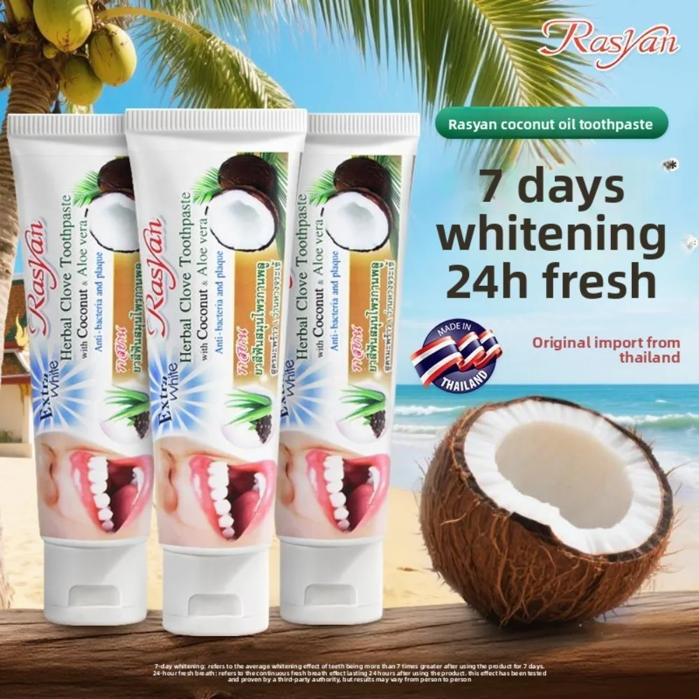 7 Days White Thai Toothpaste Original Rasyan Coconut Flavor Clove Herbal Tartar Imported Bad Breath Fresh Breath Tooth Powder