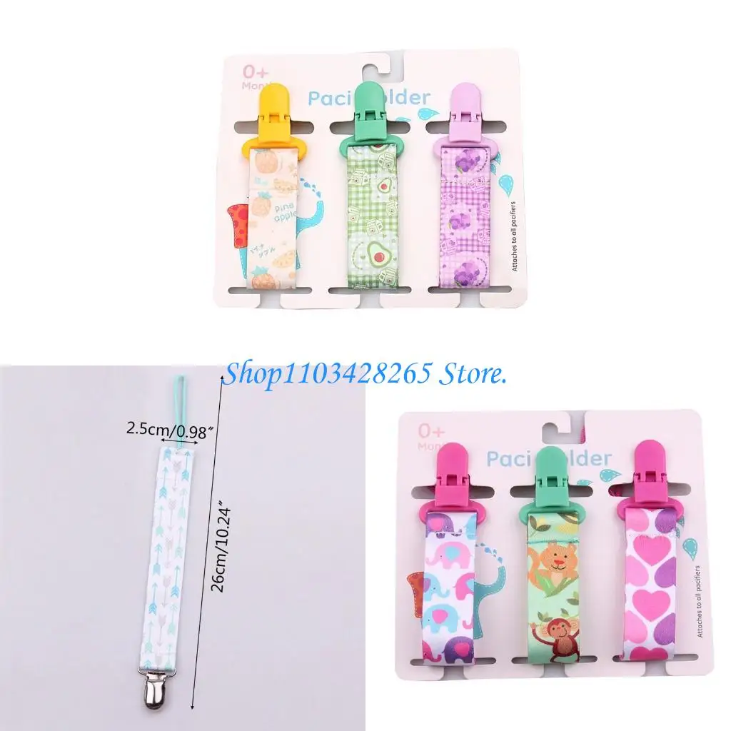 

Cartoon Print Baby Pacifier Chains 3pcs/set Dummy Nipples Holder Pacifier Clip G2TE