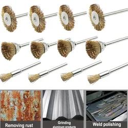 9pcs/set Brass Wire Wheel Brush Steel Wire Brushes Kit for Rotary Tool Dremel Drill Polishing Grinding Wheel Brush Accessories