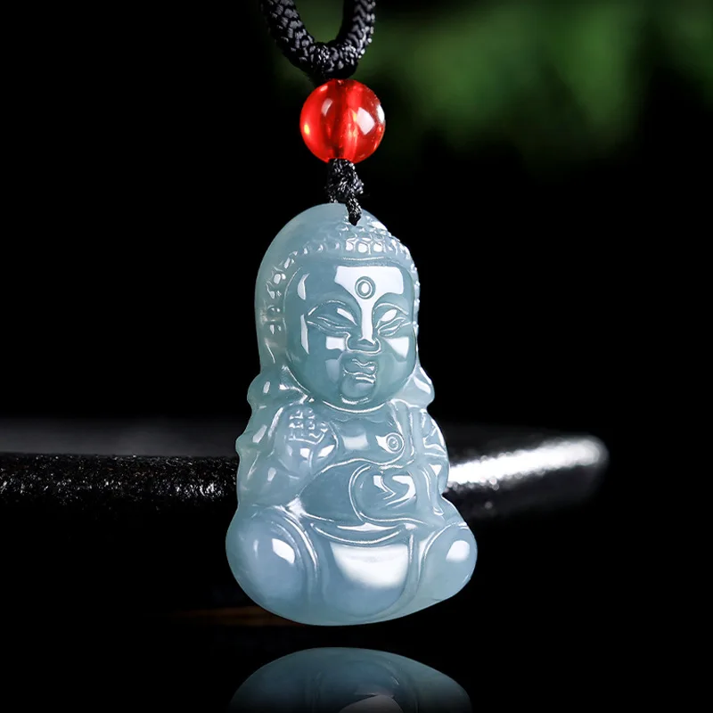 

Natural A-grade Jade Blue Water Baby Buddha Pendant Buddha Ice Seed Jadeite Men's Gifts Women's Charms Jewelry Drop Shipping