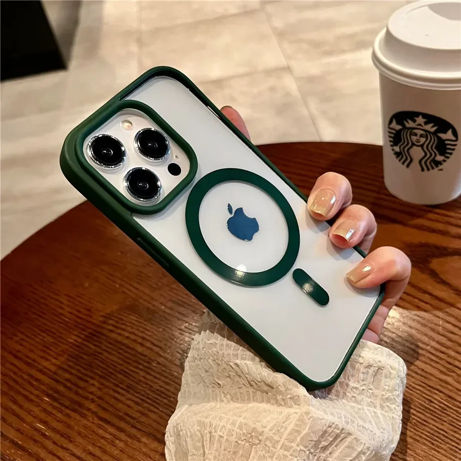 Luxury Magnetic Wireless Charge For Magsafe Case for iPhone 15 14 Plus 13 12 11 Pro Max Shockproof Soft Transparent Bumper Cover