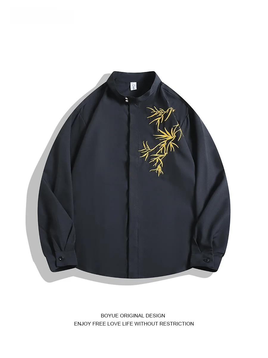 

Мужская китайская рубашка-сорочка из бамбука с вышивкой, воротник-стойка, премиум-качество, универсальная, модная