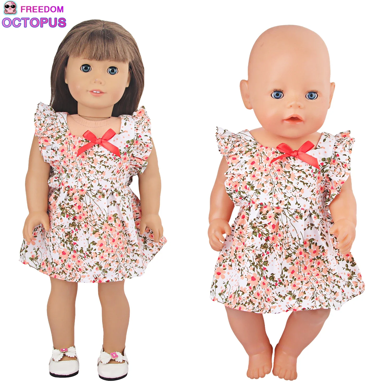 Doll Clothes Bow Knot Floral Skirt For American 18 Inch Girl Doll Spring and Summer Dress For 43cm Baby New Born Doll Girl's Toy