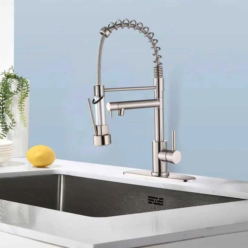 

Sink Faucet Pull-down Showerhead Stainless Steel Spring Neck Single-hole Installation Single-handle Operation