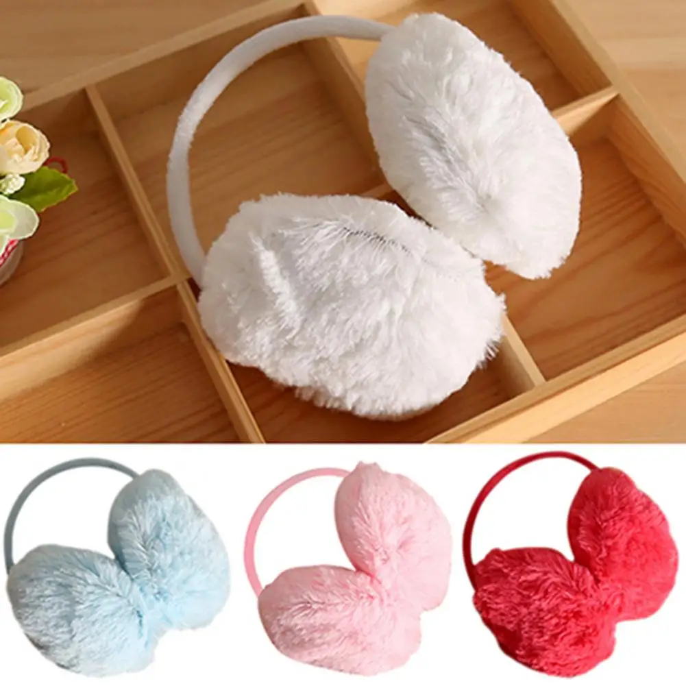 Soft Warm Solid Color Plush Knit Earmuff For Outdoor Winter Knitted Ear Warmer Accessory Gift Girl Fur Headband Behind Knitting