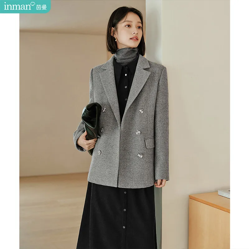 Inman Inner Padded Wool Blend Coat 2025 Winter Women's New Short Style Regular Shoulder Small Size Tailored Blazer Top - Warm