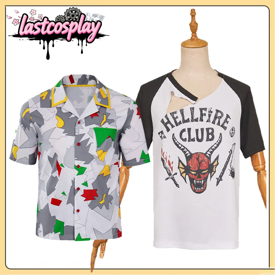 

Dustin Cosplay Costume Adult Fantasy Disguise Top Men Women Damaged Printed Short Sleeved Shirt Halloween Carnival Party Suit