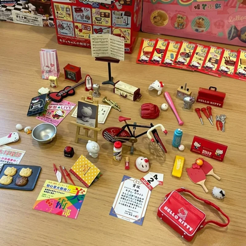 정품 Re-Ment Sanrio Kuromi 고딕 룸 추악한 물고기 룸 블라인드 박스 미니어처 장면 데스크탑 장식품 시뮬레이션 모델 장난감 선물