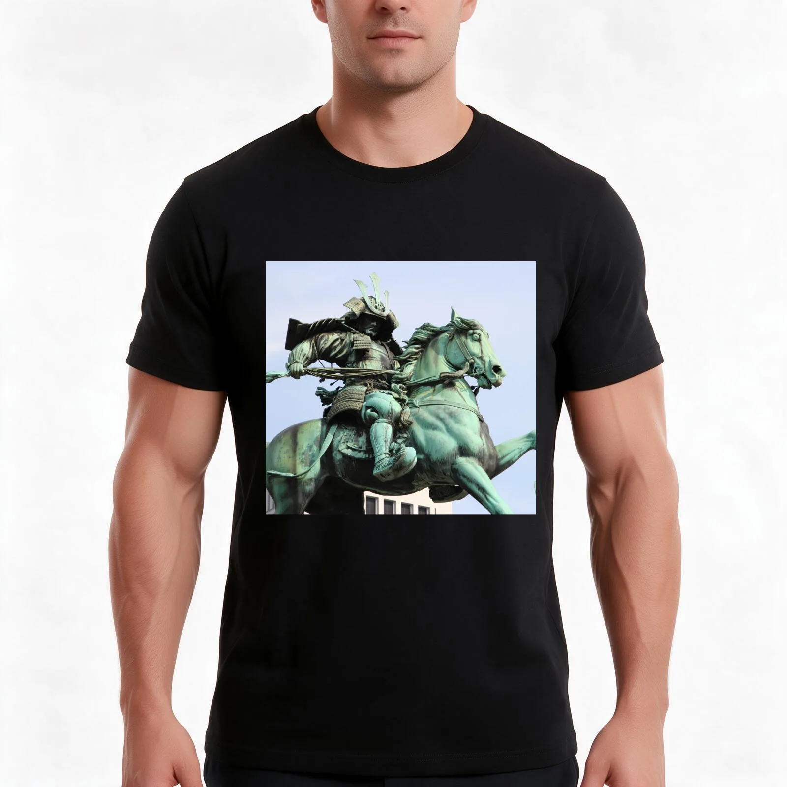 Statue of Kusunoki Masashige T-Shirt, Summer Casual Cotton Tee, Oversized Streetwear Tops, Vintage Graphic Print, 100% Cotton