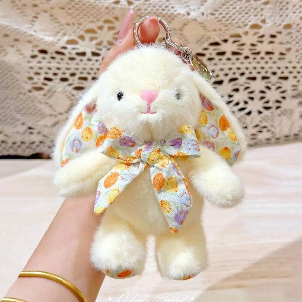 

Flower Bowknot Plush Rabbit Keychain Soft Cute Bag Hanging Pendant Plush Stuffed Cartoon Car Key Pendant Gifts