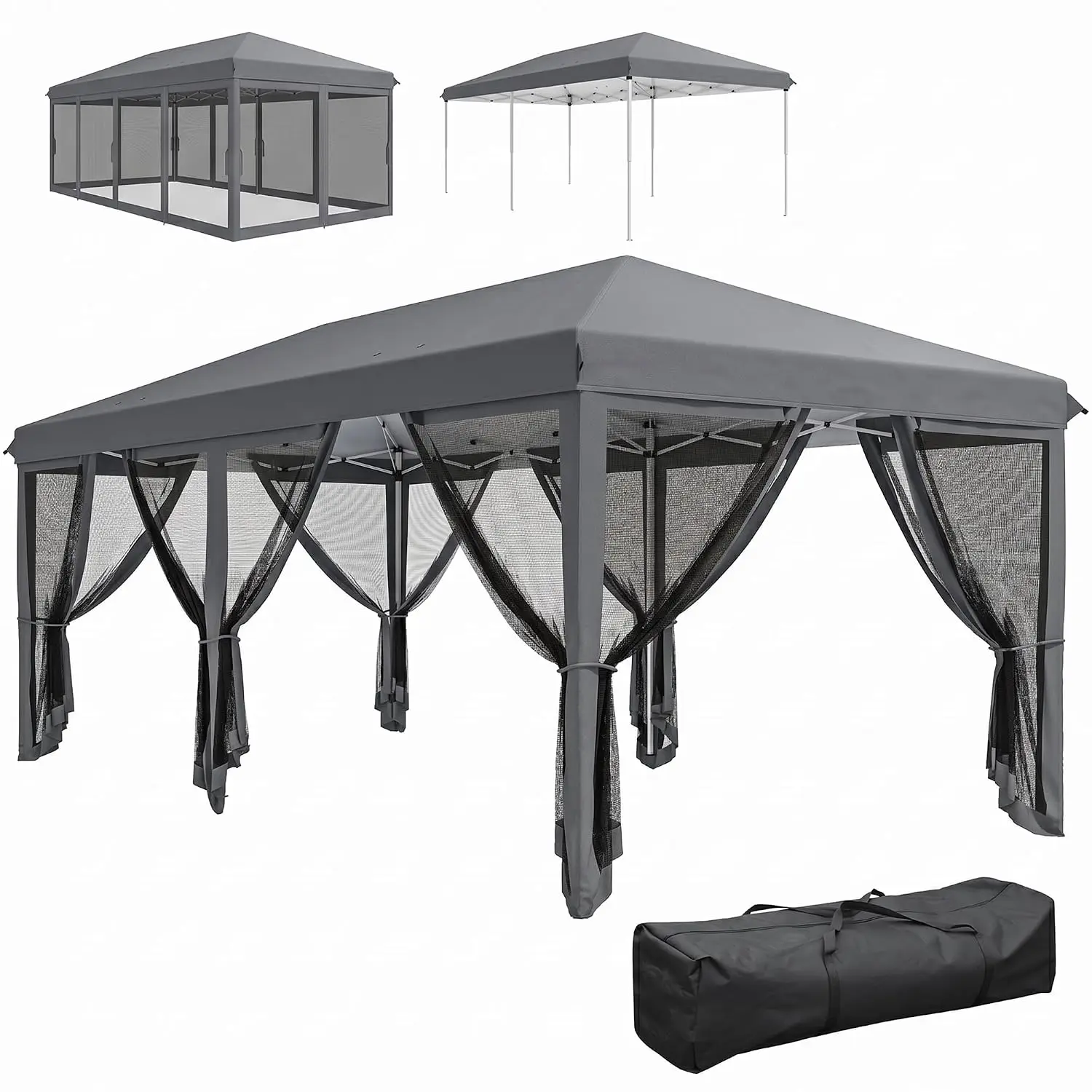 10x20 FT Gray Pop Up Canopy Tent with 4 Sidewalls, Portable Instant Outdoor Gazebo with Carry Bag for Parties, Garden and Patio