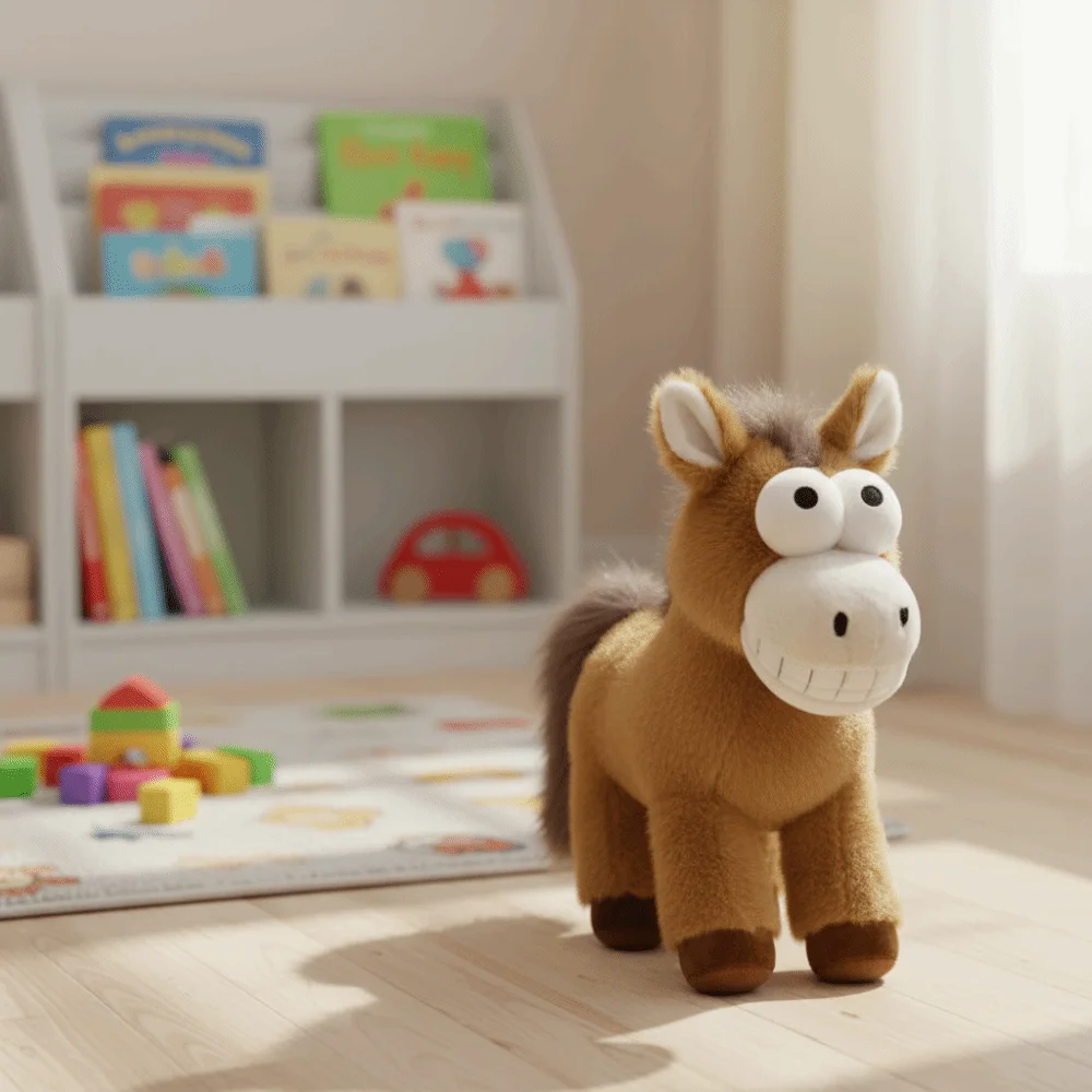 Pluszowe konie stojące, miękkie, z antypoślizgową podstawą, z dużymi oczami, super miękkie, urocze, dekoracja na sofę.