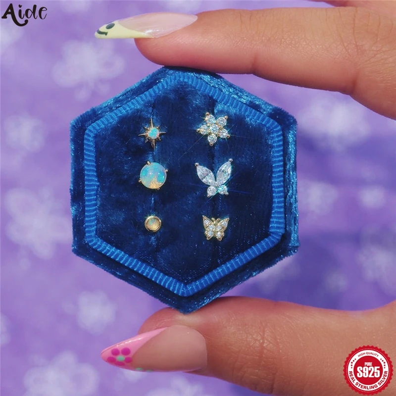 Aide 925 Sterling Silver Simple Luxury Opal Stud Earrings for Women Fashion Handmake Ear Bone Piercing Xmas Jewelry Accessories