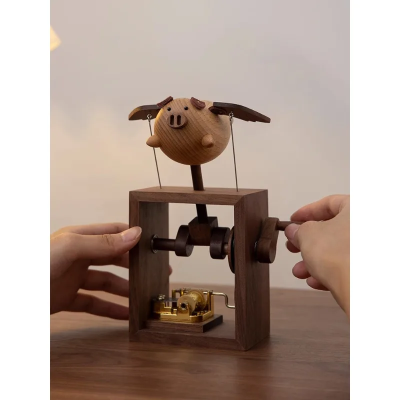 Wooden Hand-Cranking Mechanical Music Box Wedding and Birthday Gift Hand-Accompanying Clockwork Sky City Music Box