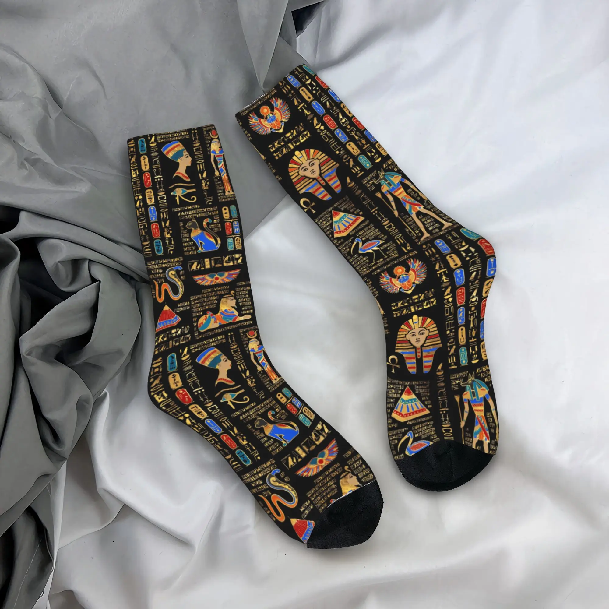 

Custom Cute Egyptian Hieroglyphs And Deities Socks Women Men Warm 3D Printing Ancient Egypt Art Football Sports Socks