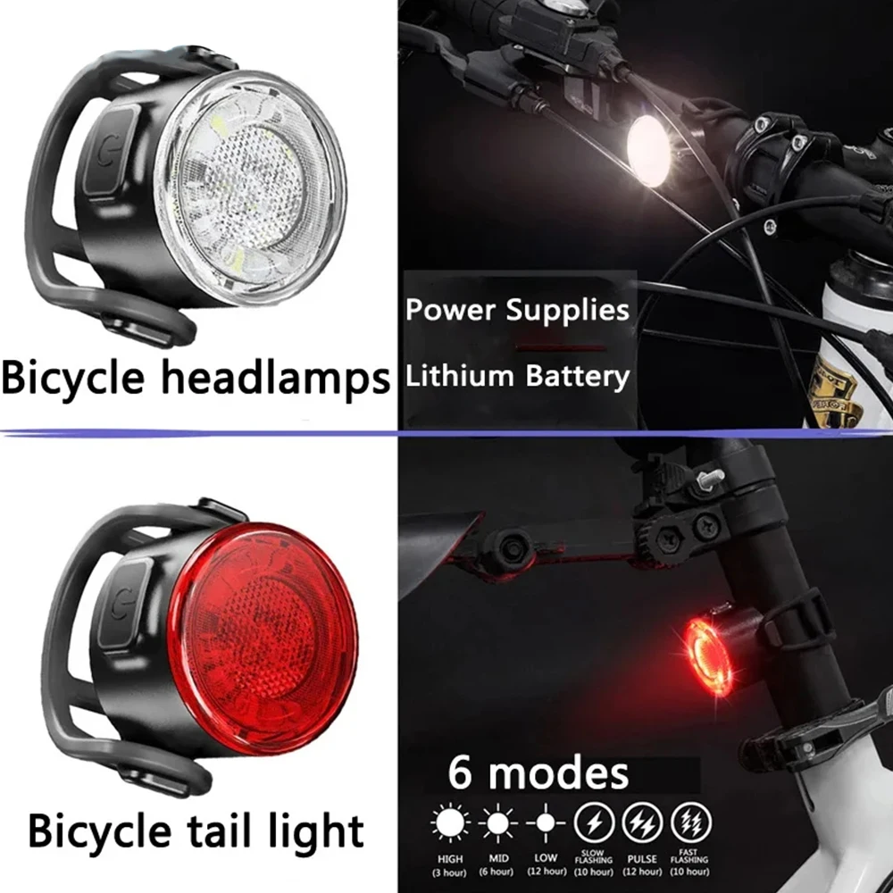 Bike Light Set USB Rechargeable LED Bike Headlight Taillights Night Riding Safety Warning Tail Light Bicycle Front Rear Lamps