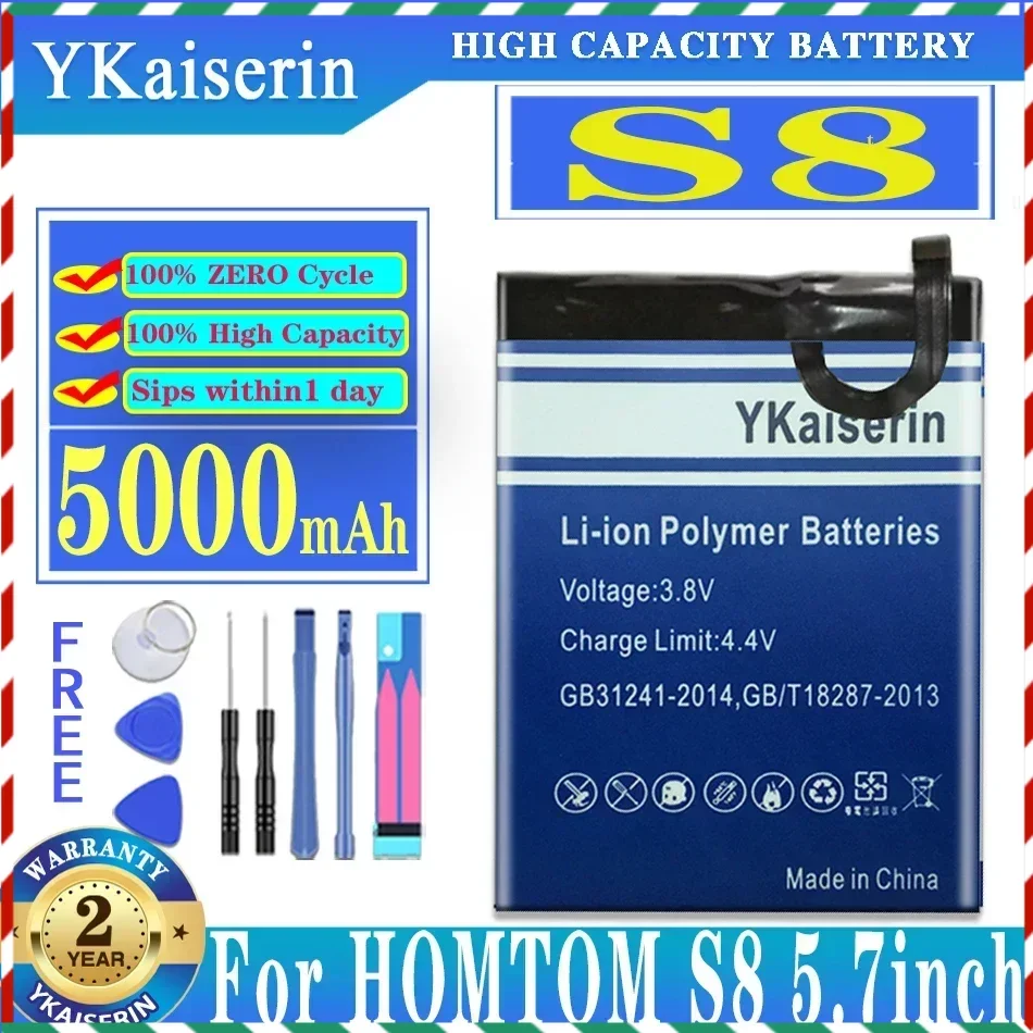 YKaiserin Phone Battery for HOMTOM S8 5.7 Inch MTK6750 5000mAh Battery Mobile Accessories Battery For HOMTOM S 8