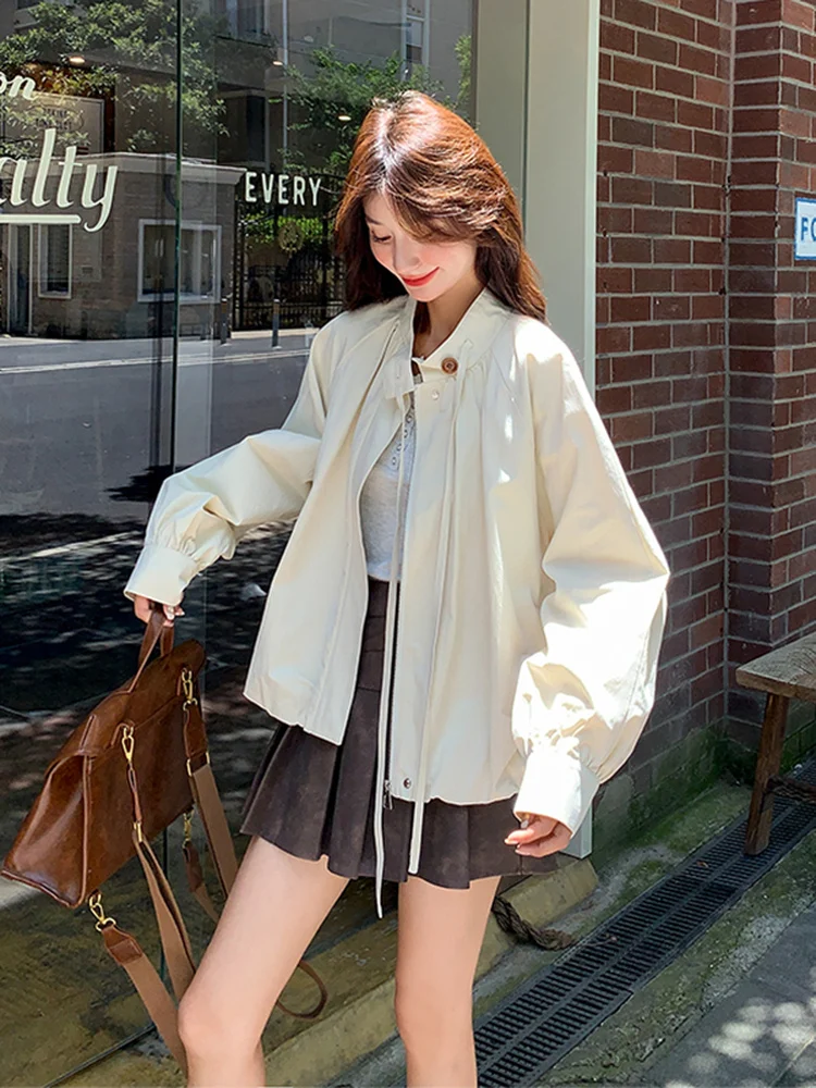 

Women's ort Knot Stand Collar Jaet Spring Autumn 2025 New Small Size Super Cute Versatile Top Commute Sle