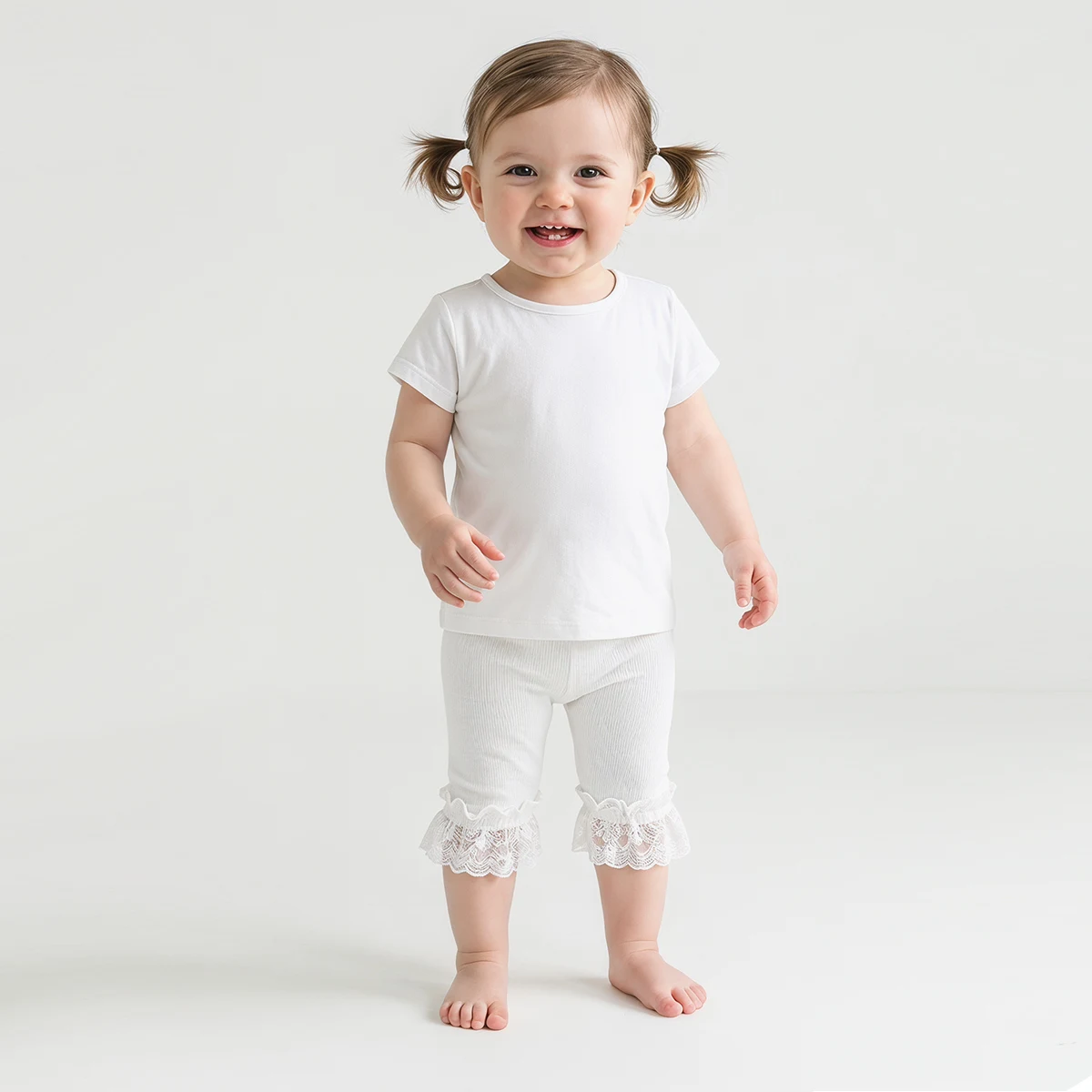 3 Stück weiße Kinderstrumpfhosen für Kleinkinder, einfarbige Shorts mit Spitzensaum, weiche Sommerleggings für Alltagsoutfits, Kinderstrumpfhosen – Detail 2