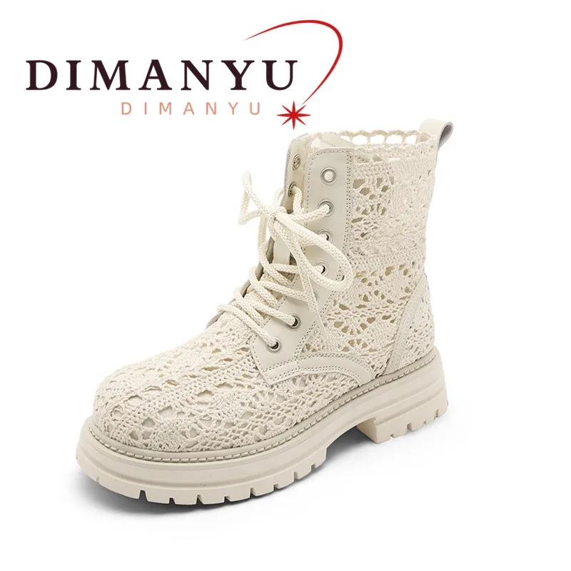 

DIMANYU Women's Cool Boots Lace 2026 New Summer Boots Women’s British Style Mesh Hollow Out Women Ankle Boots