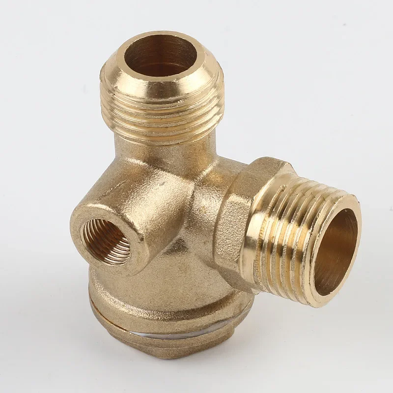 1pc Air Compressor Check Valve Repartment Air Compressor 3-Port Brass Male Threaded Check Valve Connector Tool 20*20*10mm