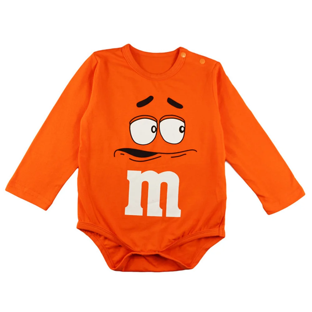 Funny Newborn Baby Onesie Bodysuit Novelty Graphic M&M Candy Face Colorful Long Sleeve Spring Autumn Infant Kids Clothes Rompers