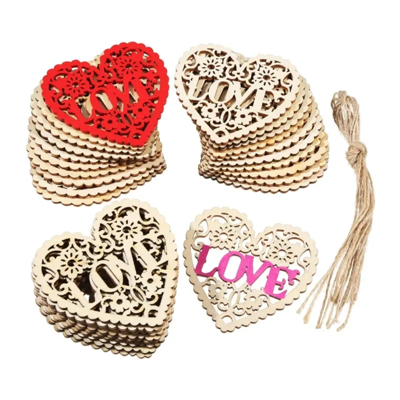 

10pcs Wooden Hearts for Crafts Love Embellishments Hanging Ornament Unfinished Wood Pieces, Vintage Decorative Accessories